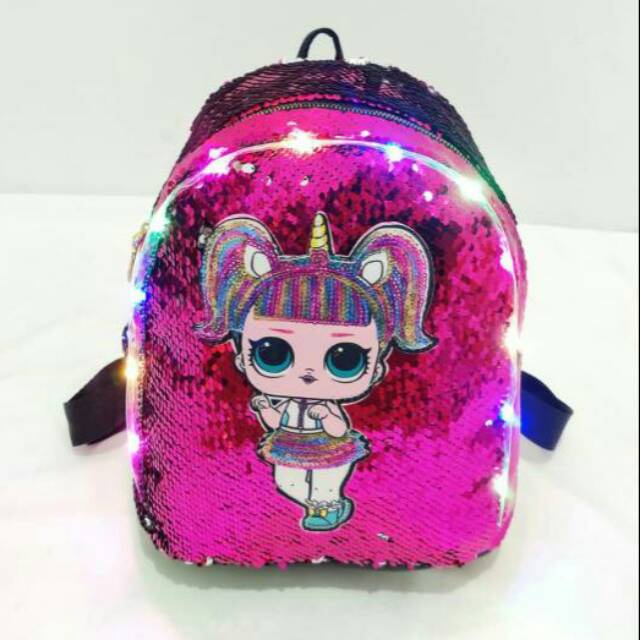 Tas Ba lô SEQUIN LOL GLITTER có đèn LED phong cách UNICORN SD School Z8J0 cá tính mới nhất cho nữ