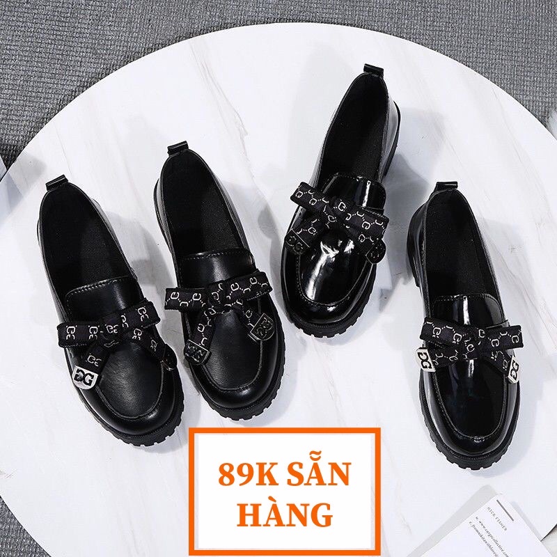Giày búp bê nữ cổ thấp buộc nơ IN chữ Cao Cấp