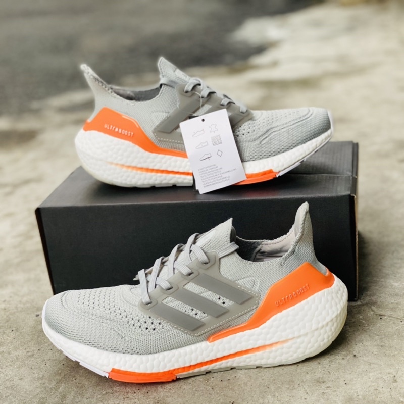 Giầy ultraboost 2021 xám phối cam nam, giầy chạy bộ
