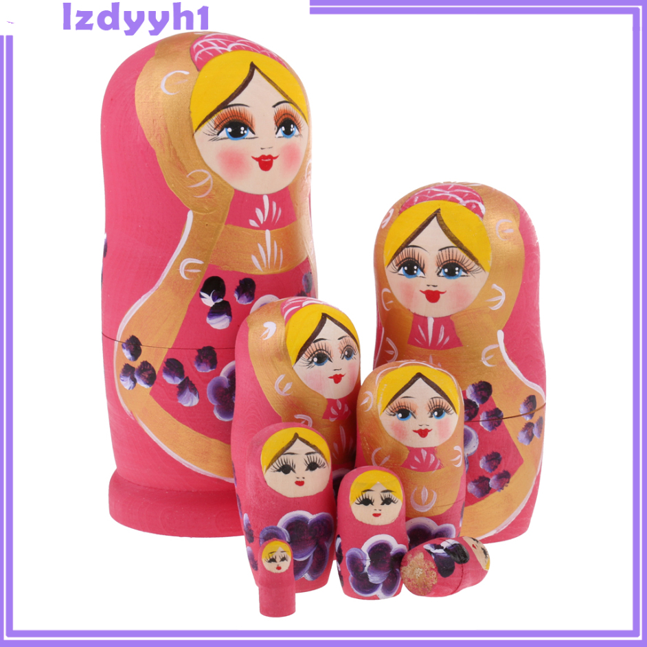 Bộ 8 Búp Bê Nga Matryoshka Bằng Gỗ Màu Hồng