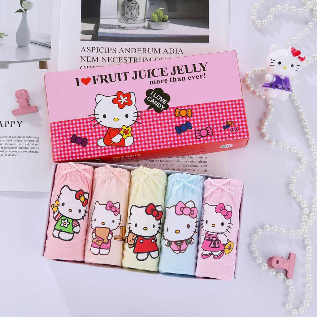 Set 5 quần lót bé gái Hàn Quốc 100% cotton mẫu Mèo Hello Kitty