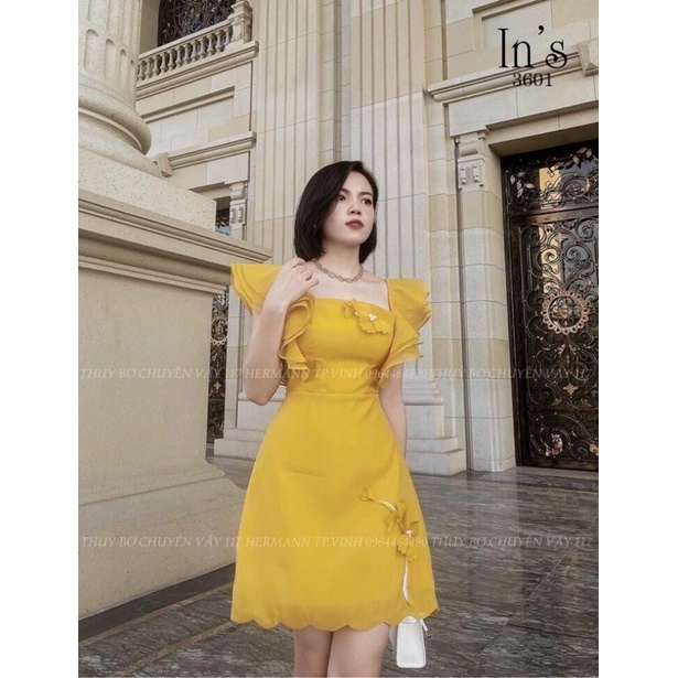 Váy tơ đính hoa_đầm tơ đính hoa