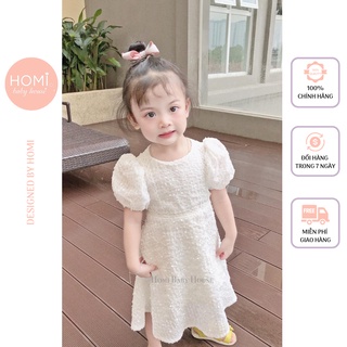 Đầm công chúa HOMI BABY HOUSE váy bé gái công chúa trắng chữ A tay bồng