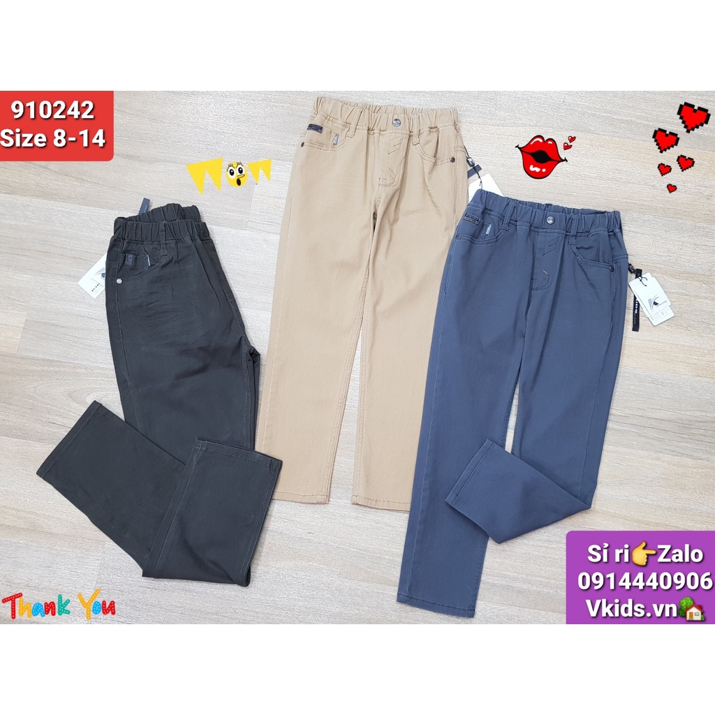 910243-ZM1- Quần kaki, bé trai, dài, ống suông, nhăn đùi, size đại 25-29, nhà phân phối Vkids