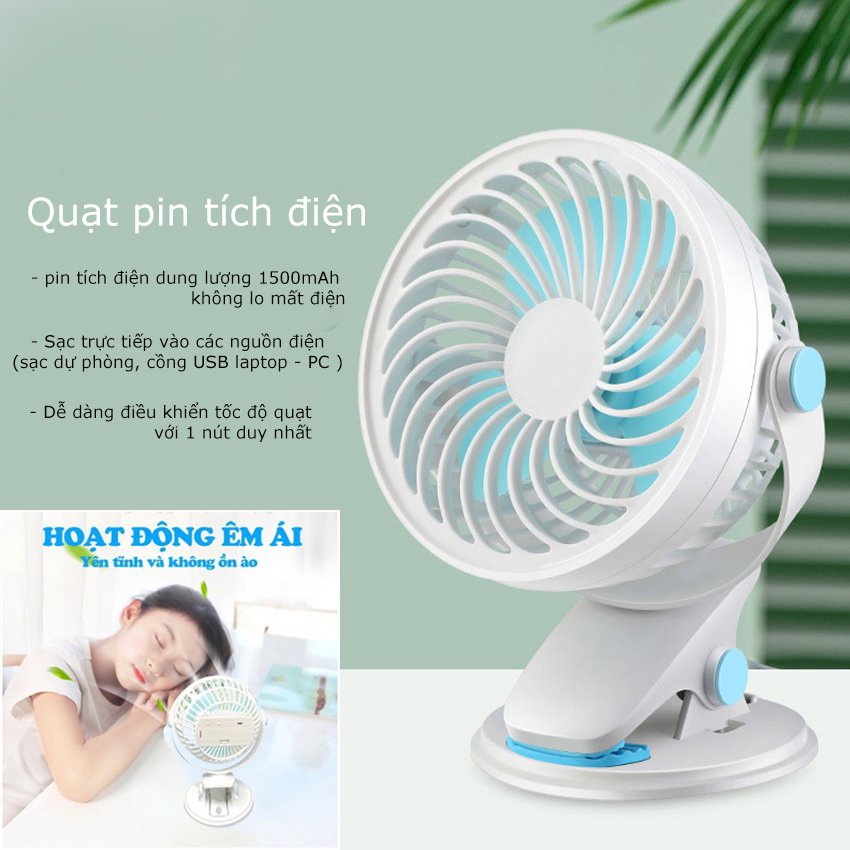 Quạt tích điện mini để bàn SeaSy SS74 3 chế độ gió siêu mát xoay 720 độ