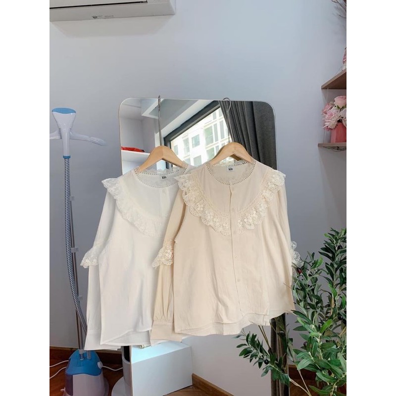 Áo sơ mi babydoll cách điệu phối ren tiểu thư Ulzzang Hàn quốc