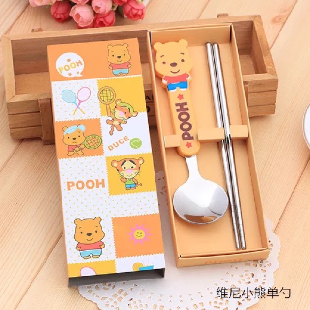 Set thìa đũa inox ăn dặm hoạt hình cho bé