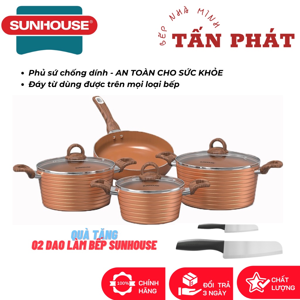BỘ NỒI CHẢO CHỐNG DÍNH CERAMIC ĐÁY TỪ SUNHOUSE SHG2004MCA (SHG2003MCB+SHG1126MCD)