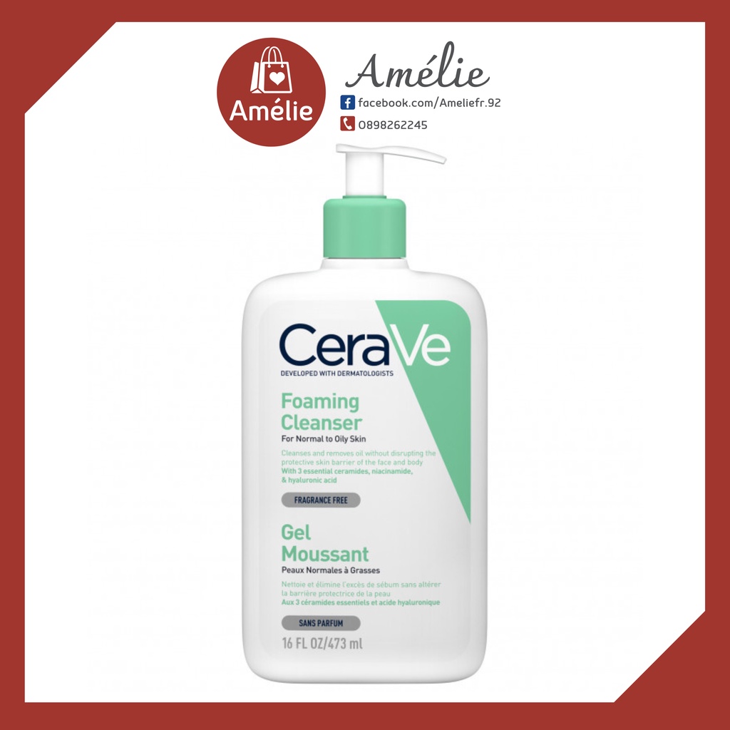 Sữa rửa mặt cho da dầu mụn Cerave Foaming Cleanser dạng gel tạo bọt chứa 3 loại ceramide thiết yếu