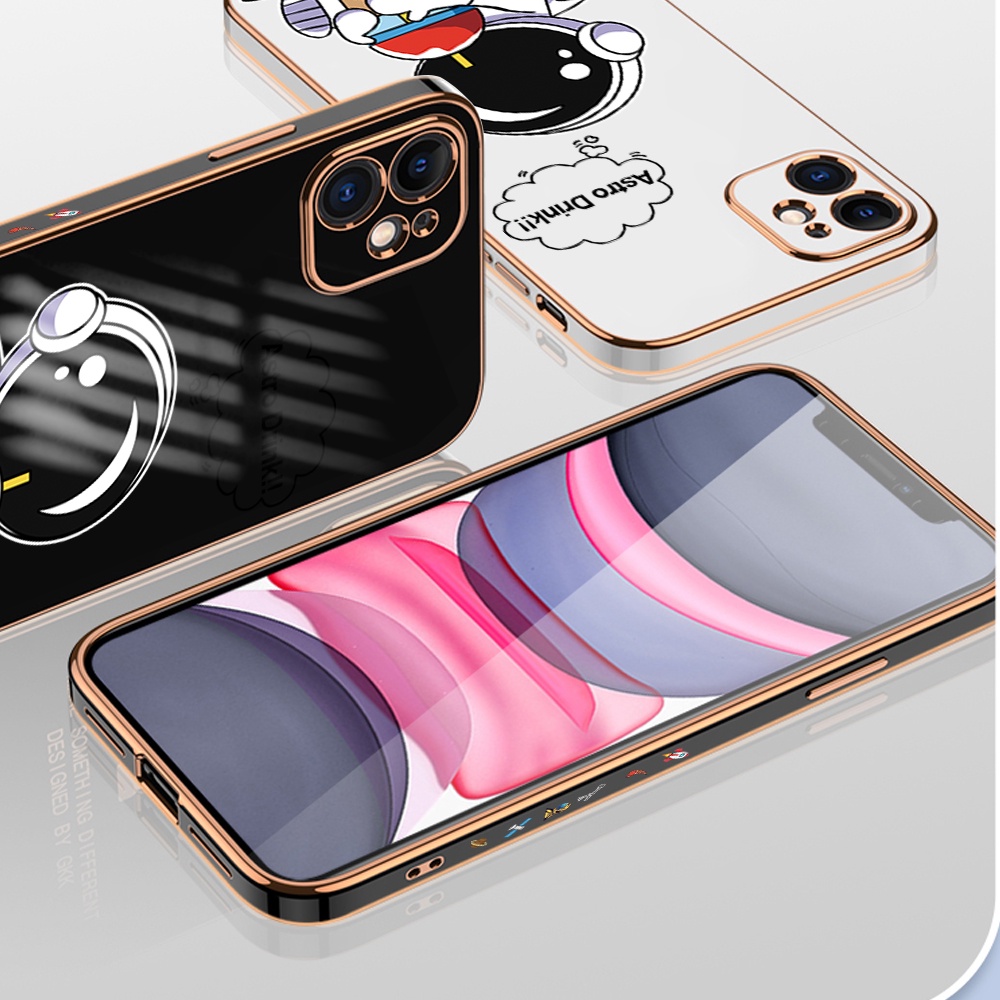 Samsung Galaxy A73 A72 A53 A33 A23 A01 A7 2018 4G 5G For Phone Case Soft Casing Silicone Cartoon Cute Astronaut Electroplating Full Cover Shockproof TPU Cases