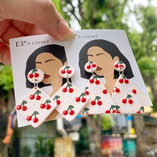Khuyên tai đất sét nung Polymer Clay (Cherry Lady)