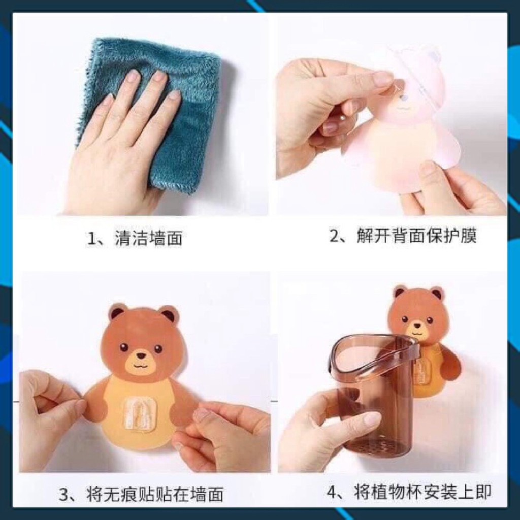 Set 2 chiếc cốc gấu đựng bàn chải dán tường - cốc gấu gắn trường nhà tắm siêu cute