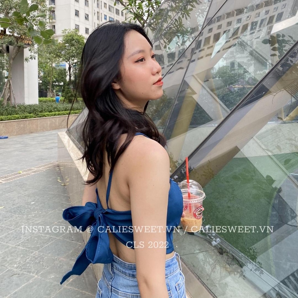 Áo yếm croptop Caliesweet croptop chất đũi lụa thắt nơ sau thích hợp đi biển đi chơi CLS007