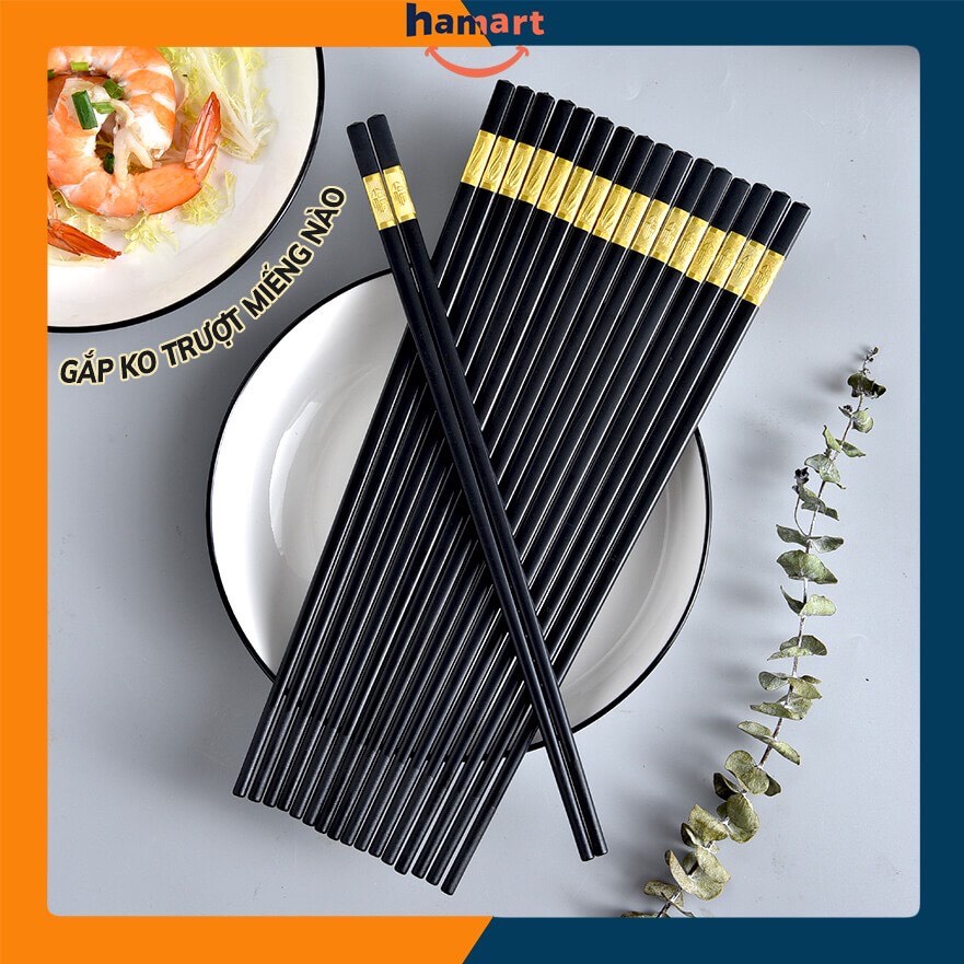 Bộ 10 đôi đũa ăn cơm nhựa nhật bản hàn quốc cao cấp khảm vàng chịu nhiệt chống trơn tốt hơn đũa gỗ phụ kiện bàn ăn