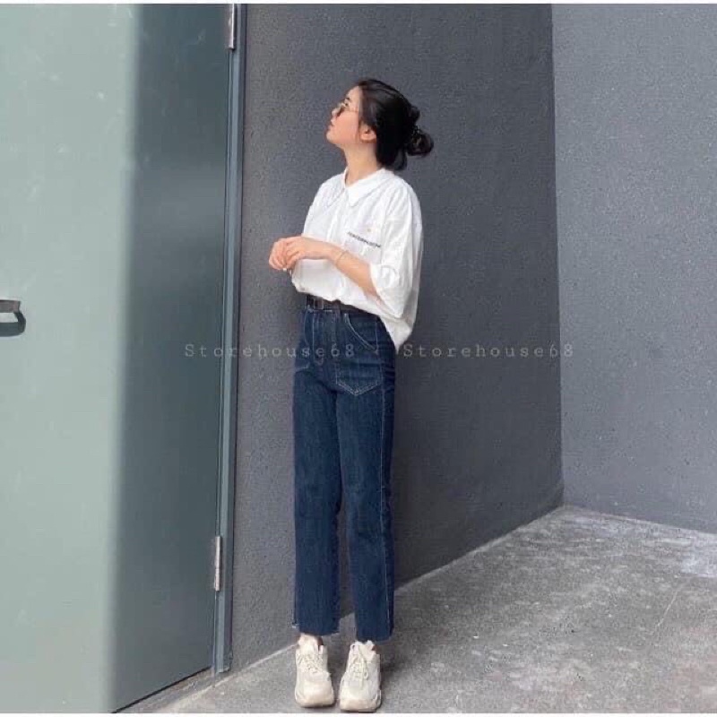 Quần bò ống rộng quần jean bò ống suông jeans nữ cạp cao ống đứng co dãn 4 chiều br Boutiqueoo