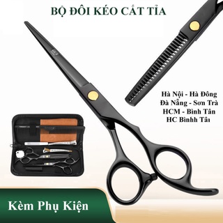 Kéo Cắt Tóc, Bộ Kéo Cắt Tỉa Tóc Sơn Đen Thép Không Gỉ, Lưỡi Sắc Công Nghệ Sản Xuất Tiên Tiến Của Đức 1 Đổi 1