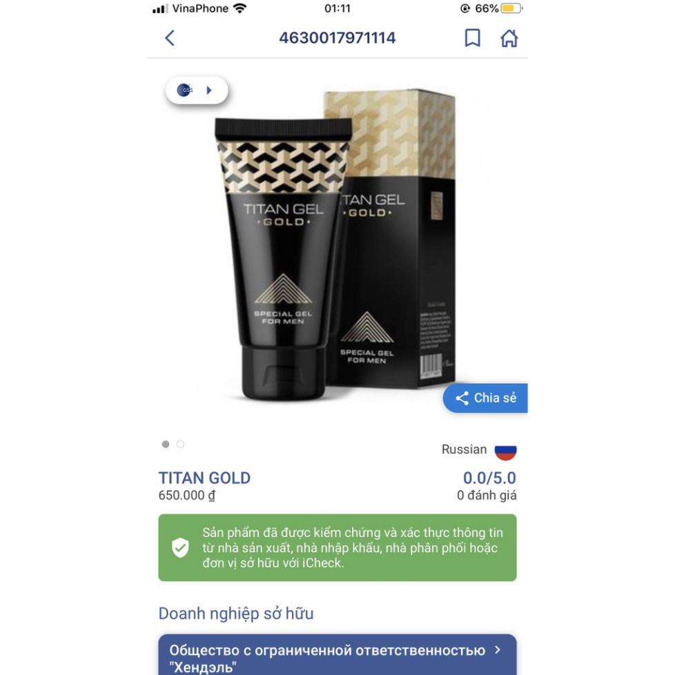Chuẩn Nga - Titan - Gel - Gold Của Phái Mạnh (Hàng Lô Mới Nhất )