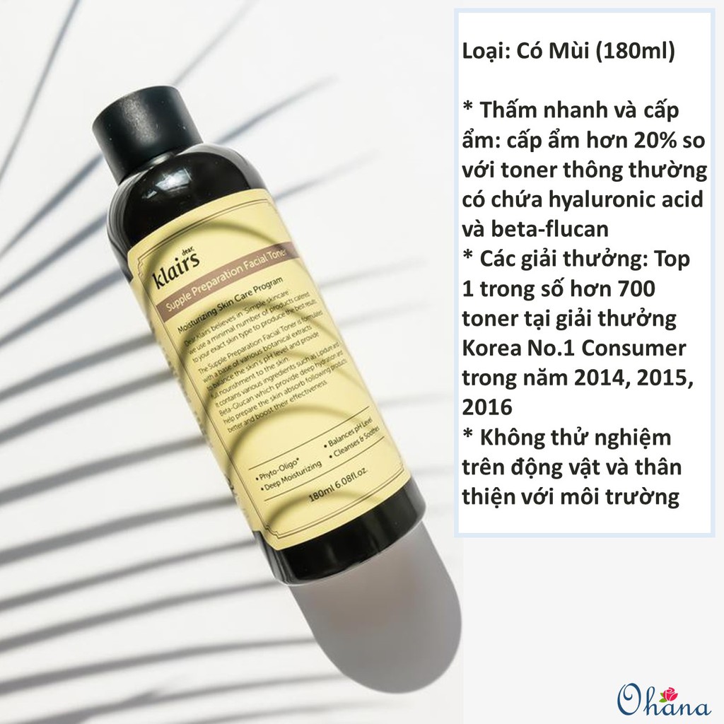 [Cực Hot] Nước hoa hồng Dear, Klairs Supple Preparation Toner 180ml