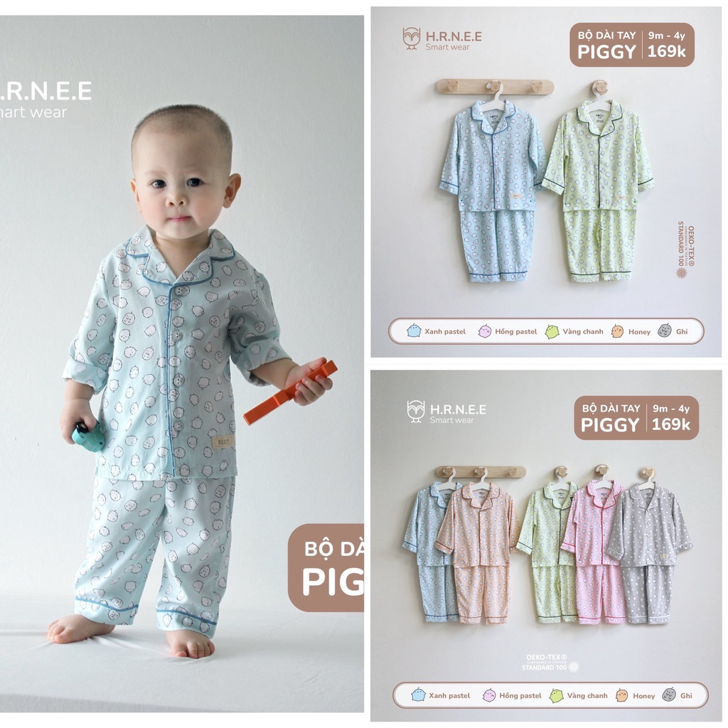 Bộ pijama dài tay Piggy Hrnee dành cho bé trai bé gái cao cấp