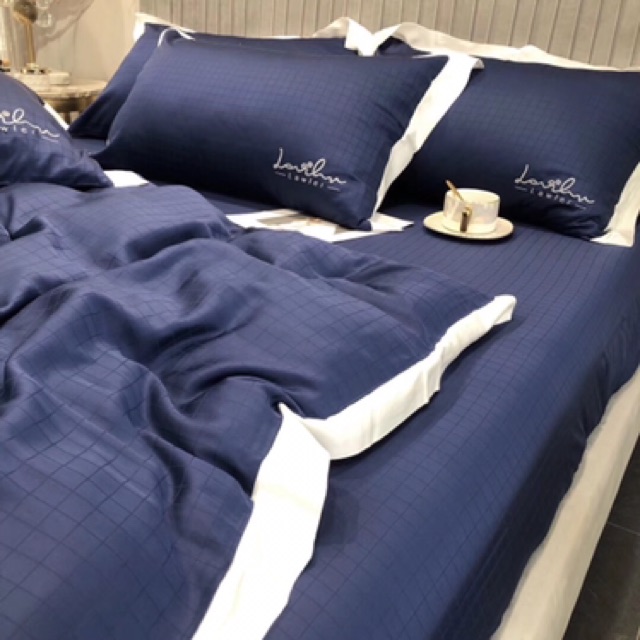 #Drap_Tencel_100s siêu VIP - Set chăn ga Tencel ô vuông vân chìm mẫu mới