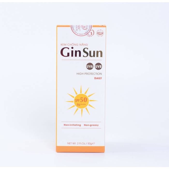 Kem Chống Nắng GINSUN 50G Với SPF50 – Lọc Tia Tử Ngoại, Chống Tia UVB, Bảo Vệ Da Trong Nhiều Giờ.