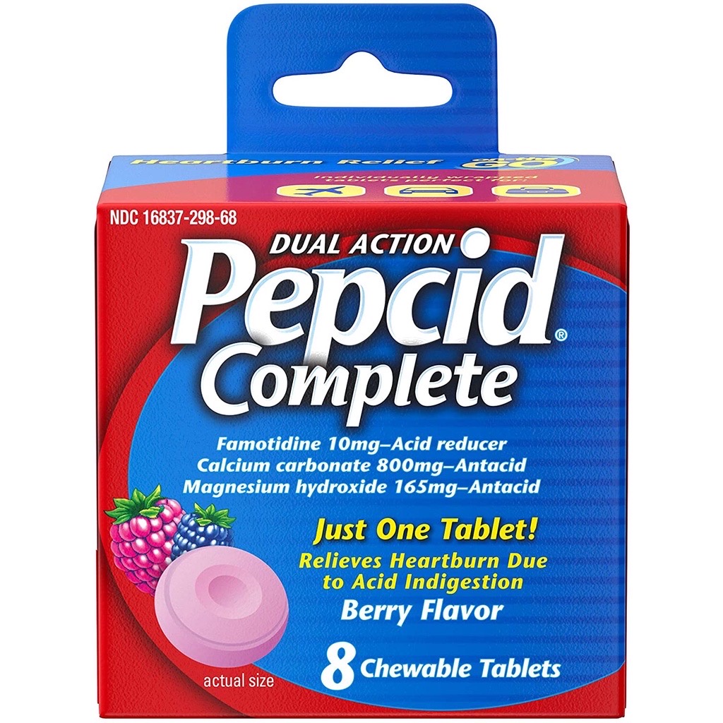 Viên ngậm Pếpcid Complete Dual Action Chewable Tablets Berry 8V