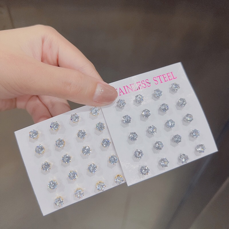 Bông tai nụ titan hột xoàn siêu sáng cam kết không đen không gỉ