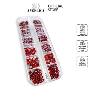 Khay Đá Nail Chân Keo Màu Đỏ Đậm Mix Size Chính Hãng Đính Móng ANGELICA CK06