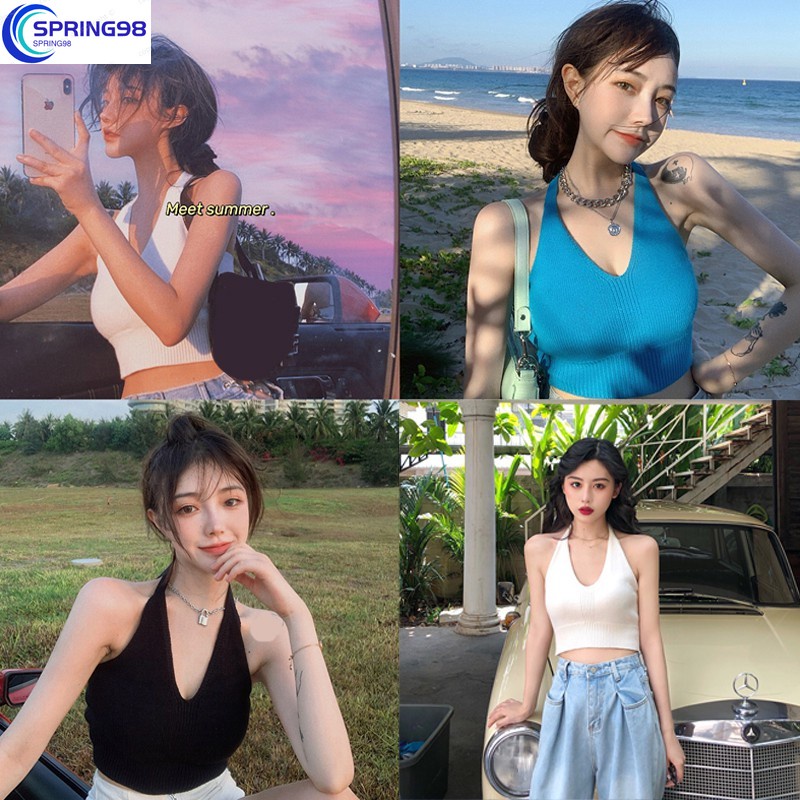 Spring98 Áo Hai Dây Cổ Chữ V Quyến Rũ Thời Trang Dành Cho Nữ