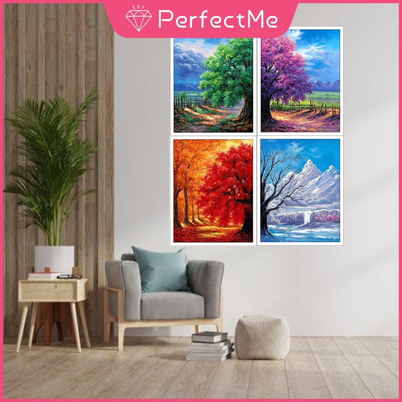 Bộ Tranh Đính Đá 5d Tự Làm 40x50cm Hình Cây Bốn Mùa