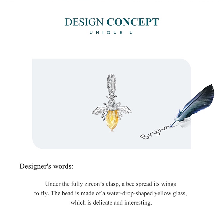 Mặt vòng cổ BAMOER bằng bạc 925 hình ong thời trang DIY