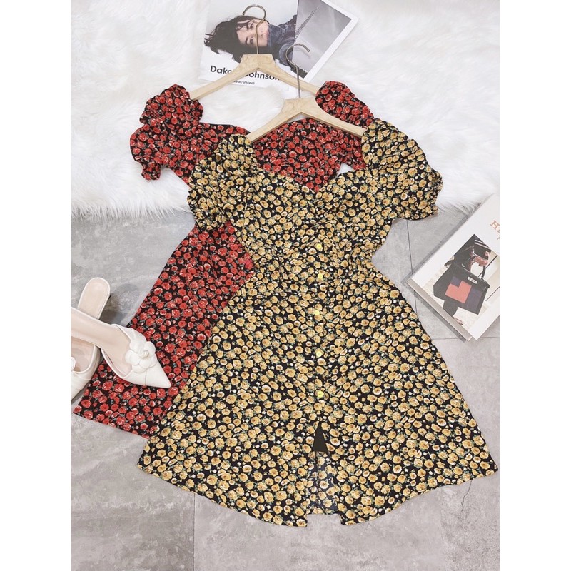 [Mã SKAMA06 giảm 8% tối đa 50K đơn 250K] VNU329 - VÁY HOA HỒNG DÚM NGỰC PHỐI CÚC | BigBuy360 - bigbuy360.vn