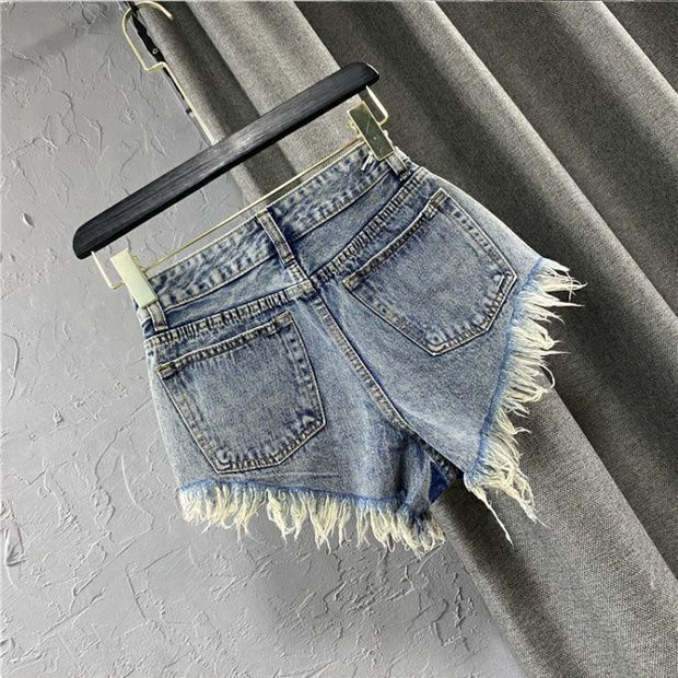 Quần Short Denim Chữ A Rách Tua Rua Không Lỗ Ôm Dáng Phong Cách Âu Mỹ Mới Quyến Rũ Sờn Viền Màu Hoài Niệm Cho Nữ