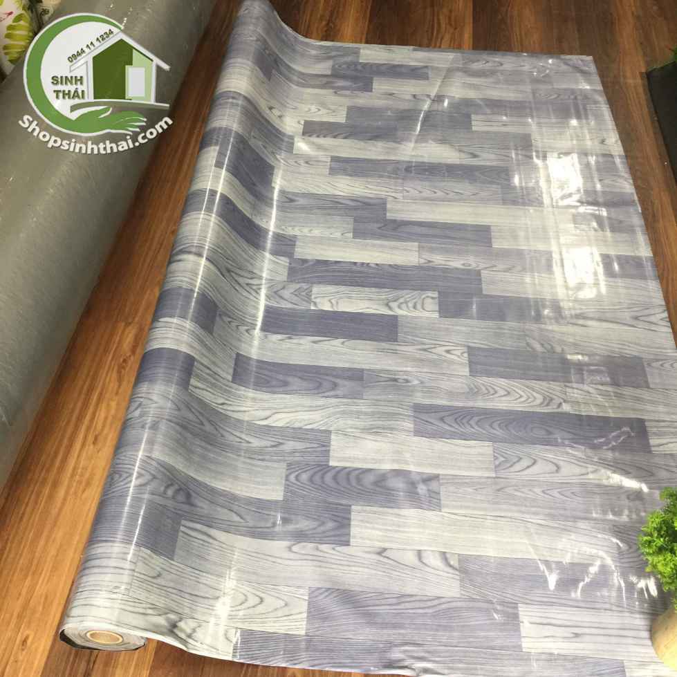 Thảm nhựa PVC simili trải sàn vân gỗ màu xám bóng
