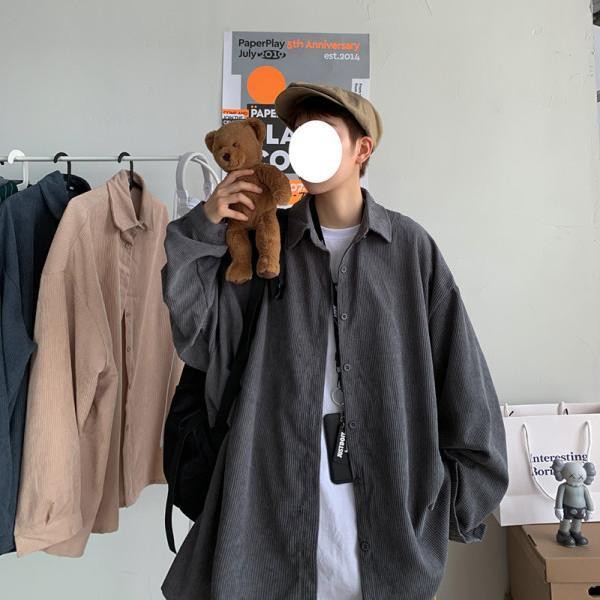 *2021 new retro corduroy shirt * men's shirt casual Korean version of the handsome corduroy jacket ins trend all-match Hong Kong style spring and autumn long-sleeved shirt