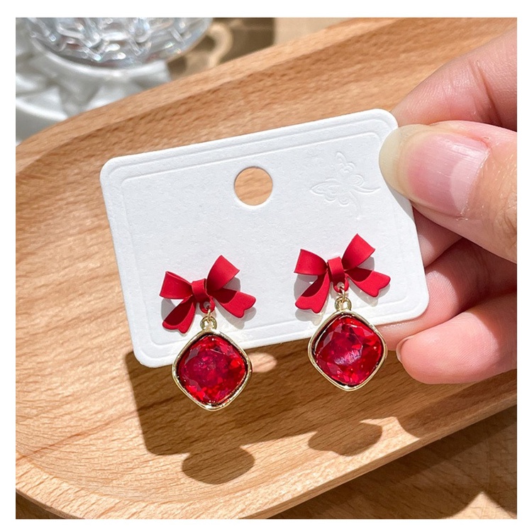 Bông Tai Hình Nơ Đỏ Thời Trang Sang Trọng Phong Cách Hàn Quốc 2022