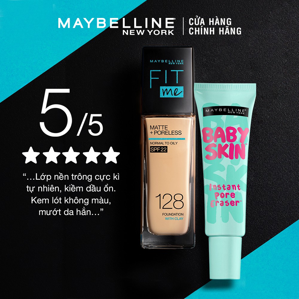 [Bộ trang điểm] Kem nền kiềm dầu chống nắng Fit Me 30ml + Kem lót mịn da Baby Skin 22ml Maybelline New York