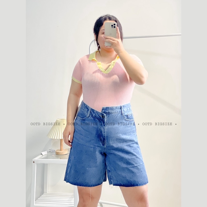 Áo croptop bigsize len dệt cổ vàng