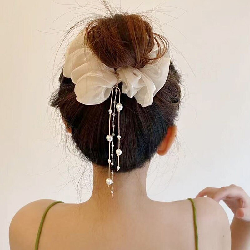 Dây buộc tóc đính đá/ ngọc trai giả cỡ lớn thanh lịch thời trang cho nữ