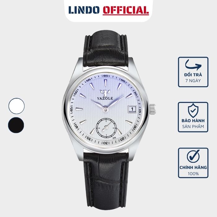 Đồng hồ nữ dây da chính hãng YAZOLE Y306 măt tròn có lịch cao cấp đẹp kèm hộp - HÀNG MỚI VỀ