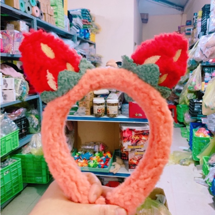 Bờm Trang Điểm Make Up Hình Quả Dâu Tây Dễ Thương Chất Liệu Nhung Mềm, Co Giãn Cực Tốt