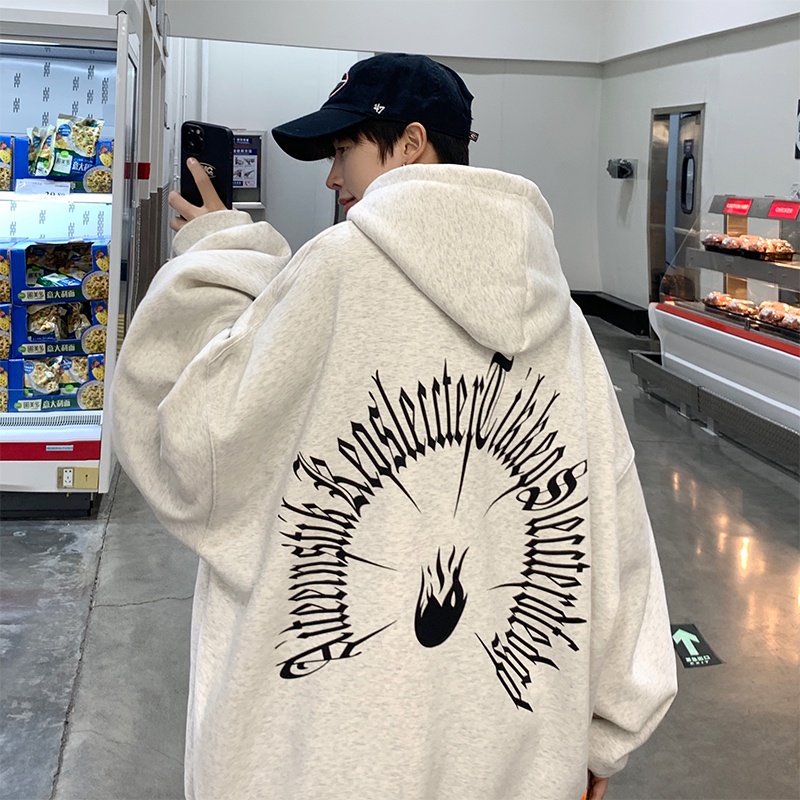 【M-3XL】 Áo Hoodie dáng rộng dày dặn ấm áp in chữ đơn giản thời trang phong cách Hip hop đường phố cho nam