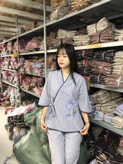 Bộ đồ đi chùa vạt chéo thắt nơ