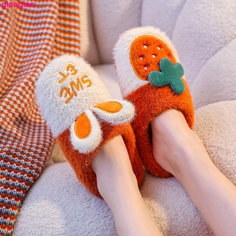 Dép Cotton Phối Lông Xù Dày Dặn Ấm Áp Thời Trang Đi Trong Nhà Mùa Đông Cho Nữ