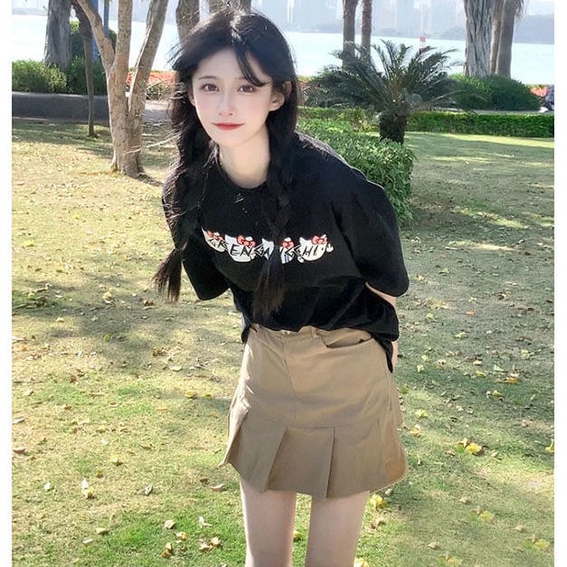 Cocory vn Chân Váy Jeans Chữ A Lưng Cao Vintage Cho Nữ