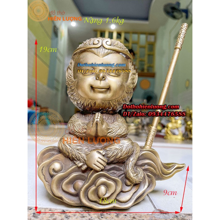 Tượng Tôn Ngộ Không Ngồi Mây Thiền Bằng Đồng Vàng Kích Thước 18x9x19cm, Nặng 1,6kg - Đồ Thờ Hiên Lượng