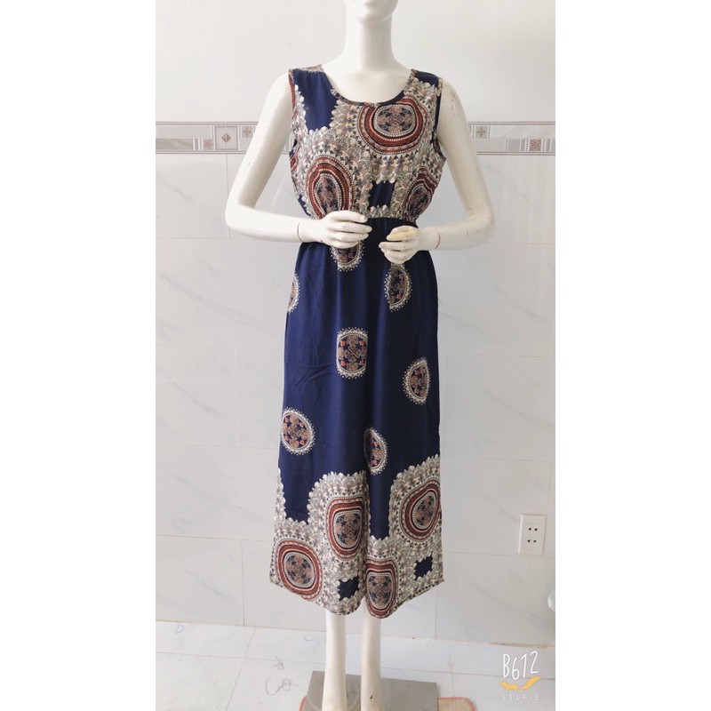 [48-60ký]Đầm maxi xát nách cổ tròn vải tole dáng dài | BigBuy360 - bigbuy360.vn
