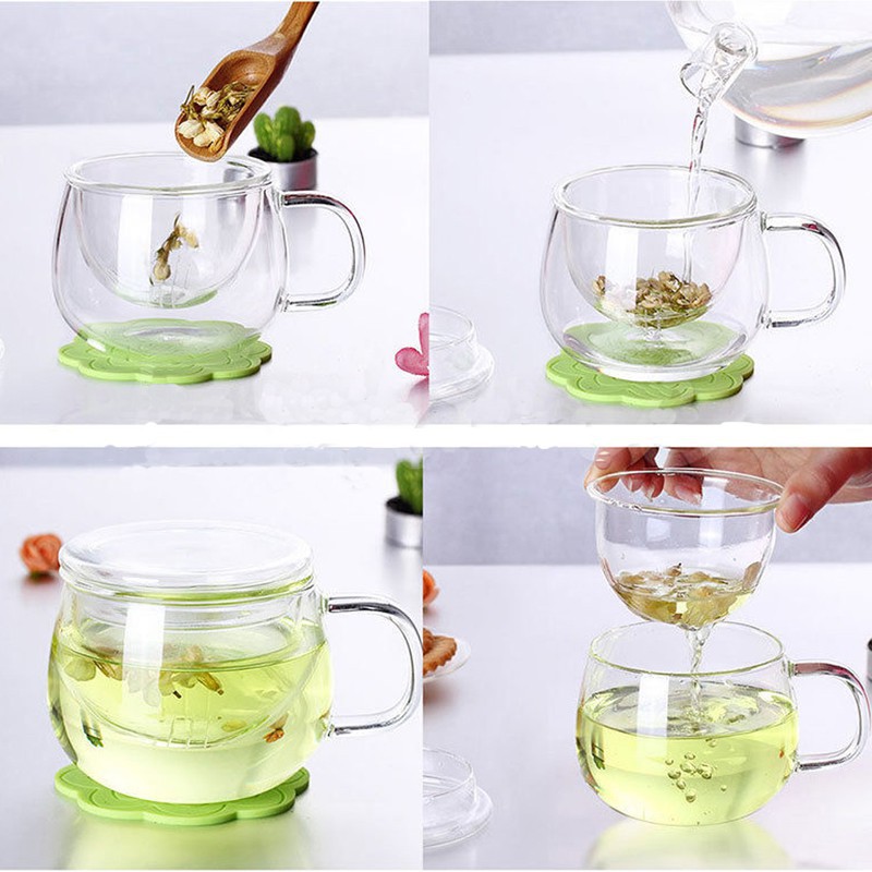 Clear Glass Coffee Tea Cup With Tea Infuser Filter&Lid New