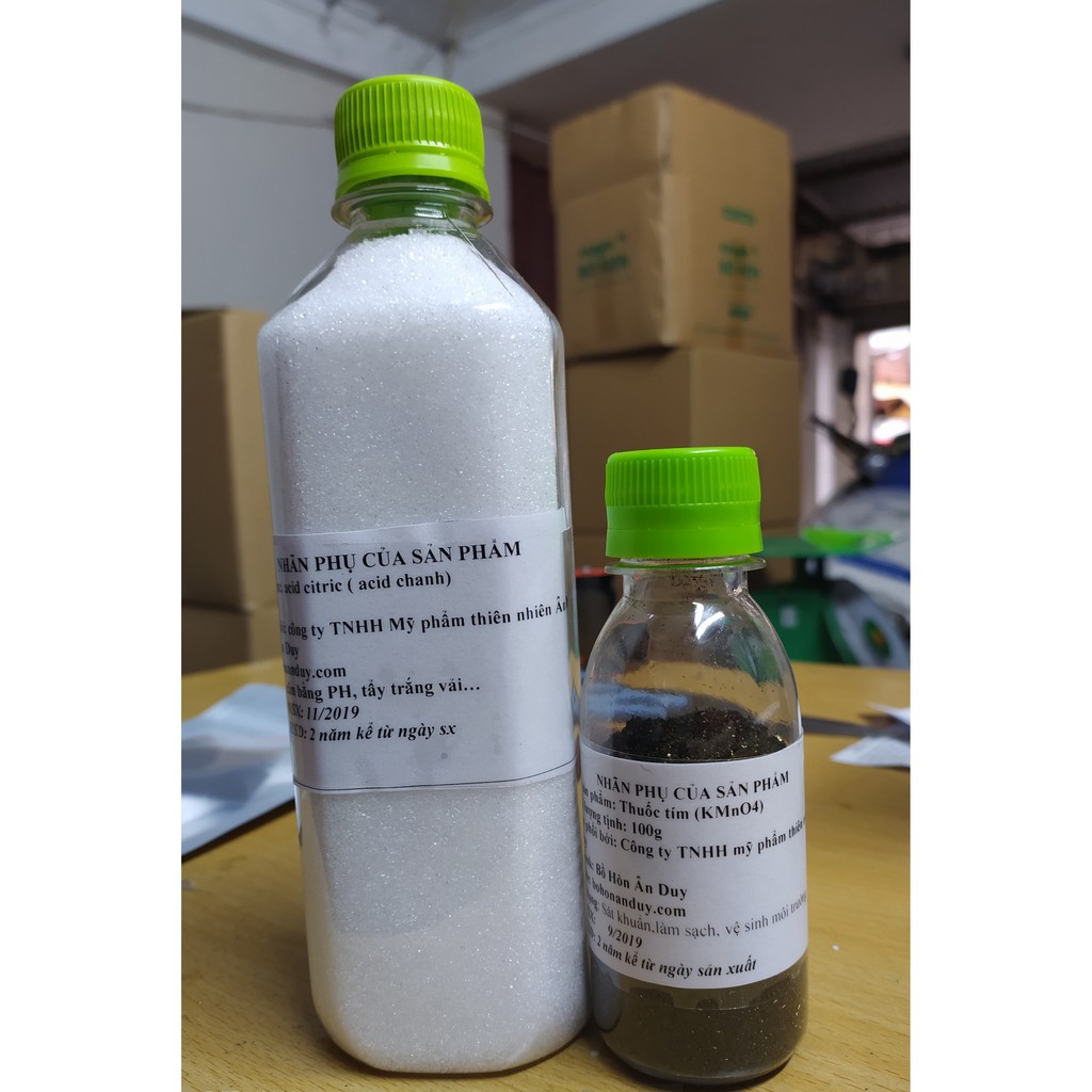 Combo thuốc tẩy tím, axit chanh tẩy quần áo  hàng lọ chính hãng