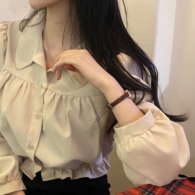 Áo Sơ Mi Tay Dài Phồng Màu Trơn Phong Cách Hàn Quốc Mới Cho Nữ